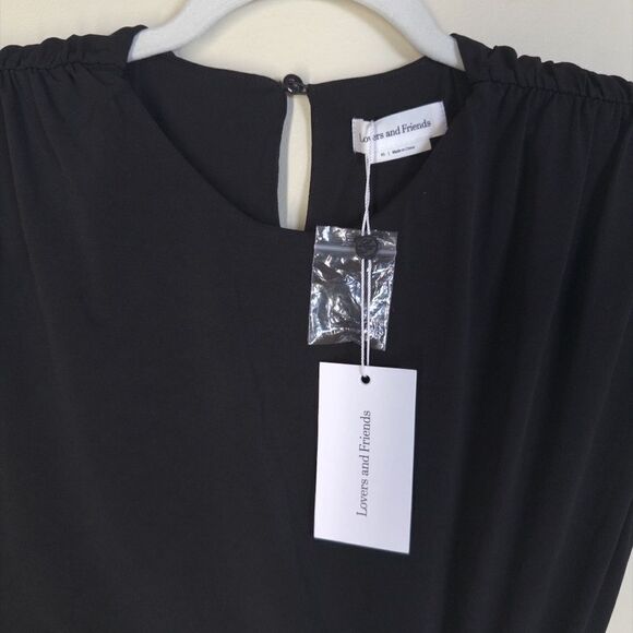 Lovers and Friends Encore Dress in Black Midriff Cut Out Shoulder Pads Maxi XS - Picture 10 of 12